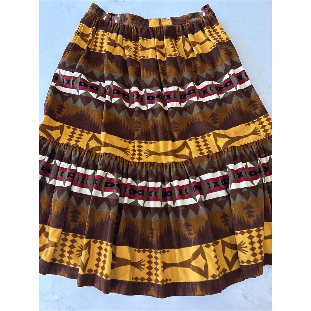 Rodeo Diva Western Prairie Peasant Skirt S‎ Cotton Corduroy Aztec Tiered Cowgirl